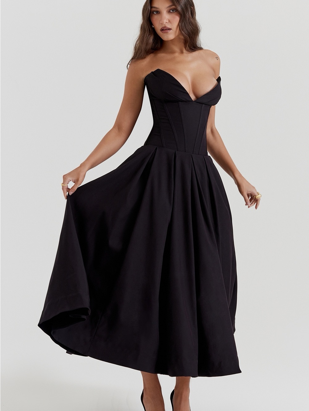 House Of CB Lady Black Strapless Voluminous Midi Dress size L+ Cup NEW With Tags